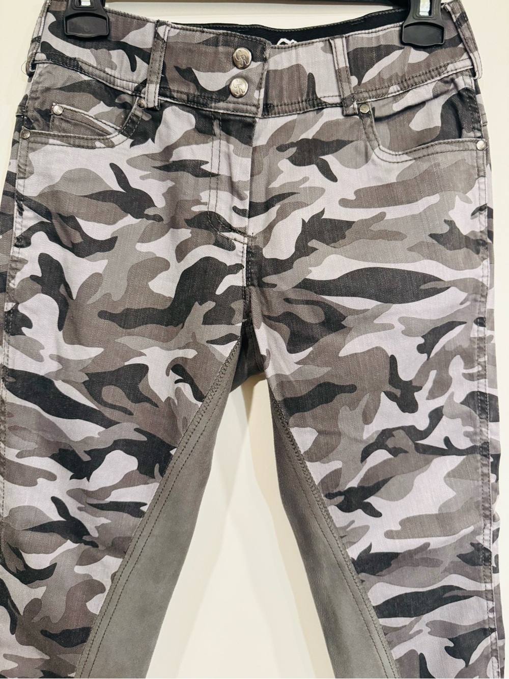 GOODE RIDER Equestrian Jean Breeches Full Seat Grey Camo/Grey Ultra Suede 26R